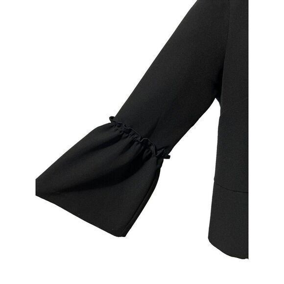 Soho Apparel Cropped Blazer with Ruffle Flounce Bell Sleeves Medium Black - Picture 3 of 6